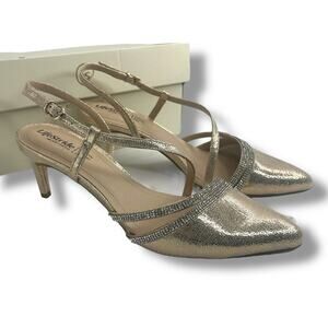 Lifestride Metallic Pointy Toe Heels 9.5 Rhinestone Buckle Arlo 2 Slingback Pump